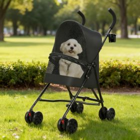 Pet Stroller for Small Dogs Cats with Mesh Ventilation, Lightweight Foldable Design, Cup Holder, Black