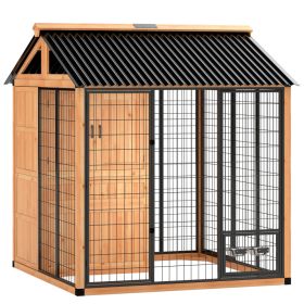 7 x 6 Extra Large Dog House, Wood Outdoor Dog Kennel with Storage Cabinet, Stainless Steel Bowls, Light Yellow (Option: Yellow-2200x350x140 mm)