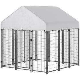 Outdoor Dog Kennel with Roof, 6 x 6 x 6 Heavy Duty Welded Wire Dog Playpen Enclosure with Escape-proof Lock (Option: Silver-1240x630x280 mm)