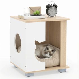 Multipurpose Wooden Cat House Nightstand, Sturdy Metal Base Anti-Slip Pet Furniture (Option: Natural  White)