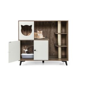 Cat Litter Box With Cat Scratching Post, Cat Apartment, Cat House, Locker (Option: Natural)